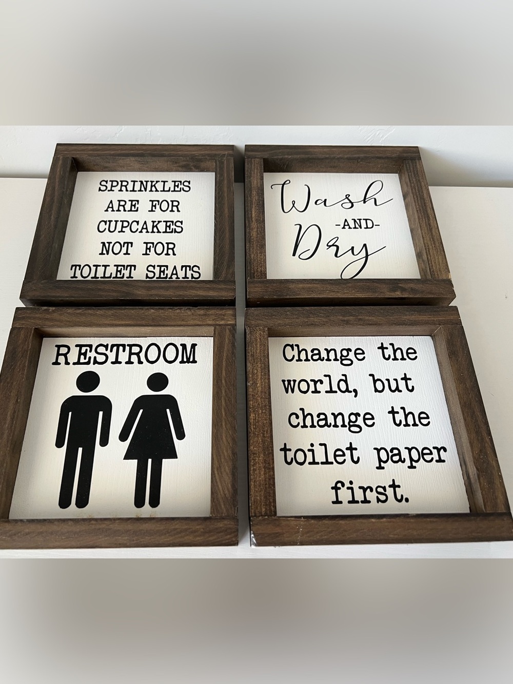 Custom Made Bathroom Decor Sign Set, Solid Wood - Funny Bathroom Decor Set